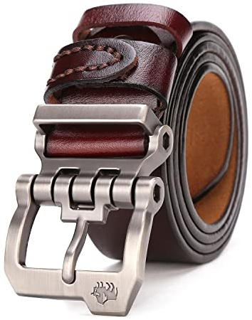 BISON DENIM Men's Belt - Leather Waistband with Anti-Scratch Pin Great for Jeans Cowboy & Work Wear Casual Alloy Buckle Belts