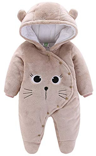 Baby Winter Fleece Overall Mit Kapuze Mädchen Jungen Schneeanzüge Warm Strampler Outfits Khaki 3-6 Monate