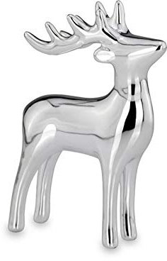 Kleine stehende Porzellan Deko Rentier Figur - silbern glänzende Hirsch Geweih Weihnachts-Deko zum Hinstellen Höhe 11 cm