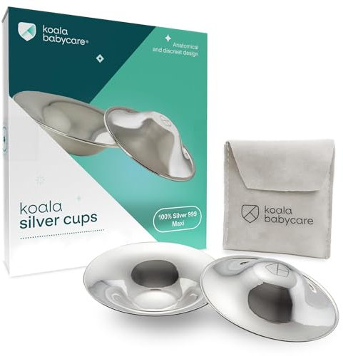 Koala Babycare Silberhütchen - 2 Stück - maxi-Größe Silber Brustwarzenhütchen für verbesserten Komfort - Brustwarzen Schutz für empfindliche und schmerzende Brustwarzen
