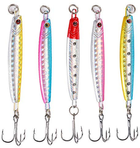 TUXIBIN 5 Piezas señuelos de Pesca, Metal cucharas de Pesca, hundimiento cucharas de Metal Lentejuelas Cebo, Artificial señuelos,Jigs Señuelos de pesca para Trucha, Lubina, Perca, Lucio