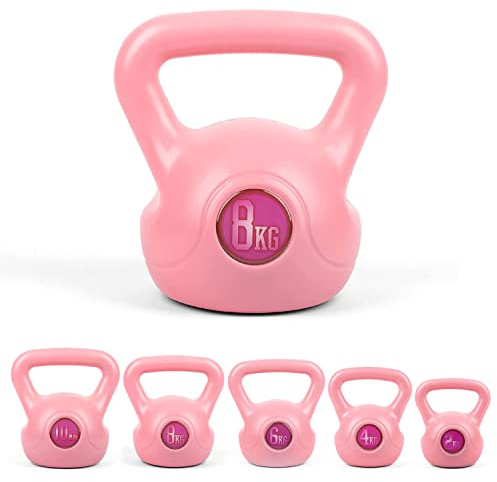 Phoenix Fitness RY1423 Vinyl Kettlebell - Heavy Weight Kettle Bell for Home Gym Workout Equipment Strength Fitness Pilates Weight Training - Pink, 8kg