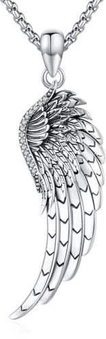 LOOVE Angel Wings Necklace Sterling Silver Guardian Angel Pendant with 18 Chain, Charm Angel Wings Jewelry for Women