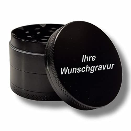 #teamludorf Premium Aluminium Grinder mit individueller Gravur | d 5 cm | 4-teilig | inkl. Pollenschieber | Kräutermühle in 20 verschiedenen Schriftarten personalisierbar (schwarz hoch)