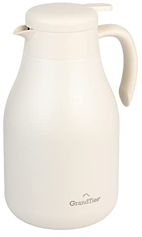 GrandTies 1800 ML Stainless Steel Thermal Coffee Carafe - Insulated Double Walled Vacuum Coffee Thermos, Coffee Pot, Hot Water Dispenser - Thermos for Hot Drinks, 12 Hour Heat Retention (Ivory White)