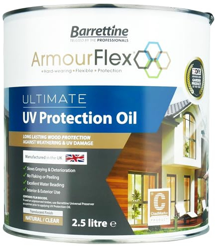 Barrettine Armourflex Ultimate UV Protection Oil (2.5L) - Interior & Exterior Wood Oil for Long Lasting Wood Protection Against Weathering & UV Damage with a Natural, Clear Finish