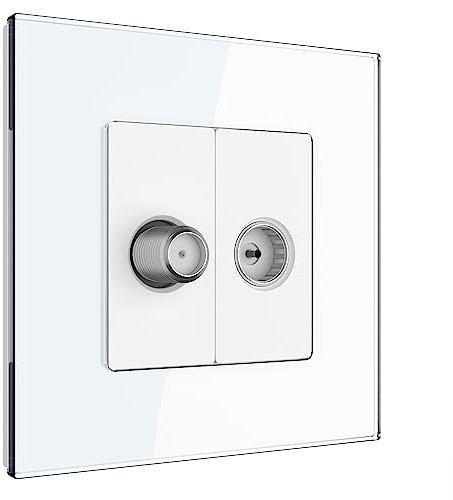 PULSAR Sat Kabel Dose Unterputz 1-Fach Glas Weiß für Kabelfernsehen Satelliten TV-Anschluss, Antennendose Anschlussdose mit Glasrahmen