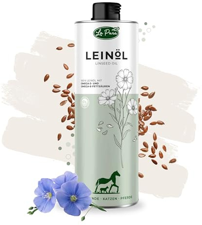 LaPura Leinöl für Hunde, Katzen & Leinöl Pferde – kaltgepresstes Barf-Öl mit Omega-3 & 6, Vitamin E für Haut, Fell, Verdauung & Gelenke, Futteröl 1 L