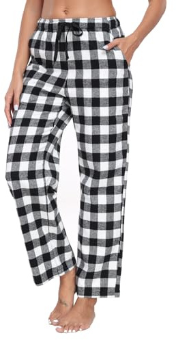 North Bund Pantaloni Pigiama Donna Cotone Quadri Lunghi Casual Morbidi Scacchi Con Coulisse Abbigliamento Da Notte Salotto Casa Yoga Bianco Nero L