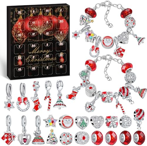 Hymarvo Calendario Avvento 2026 Bambina, Calendario dell Avvento Gioielli Kinder Bambini, Calendari Avvento Braccialetti con Ciondoli Fai da Te Regalo Natale Ragazze 5 6 7 8 9 10 11 12 13 Anni