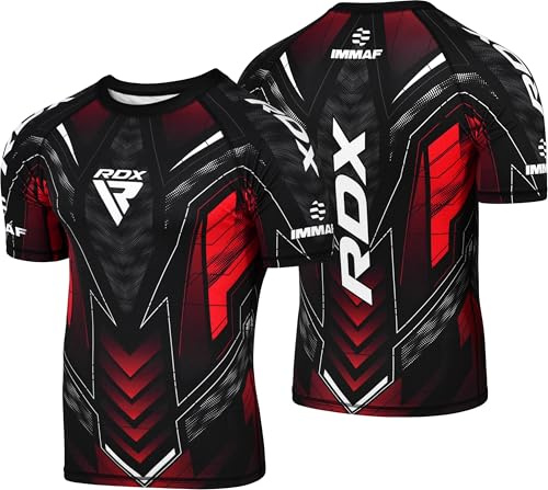 RDX IMMAF Approved Half Sleeves Compression T-Shirt, Flexible Men Adults & Kids Shirt for Competition Level and Training Sessions, Athletic Fit Breathable Top for MMA Muay Thai Kickboxing Sparring