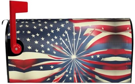 American Flag Firework Print Mailbox Covers,Outdoor Decor,Unique Oxford Cloth Design For Easy Recognition And Protection