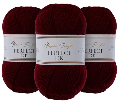 Utopia Crafts DK Double Knitting Yarn 3x 100g (Burgundy)