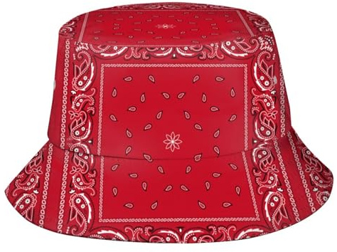 AIMASTZ Black Red Bandana Colorful Paisley Bucket Hat Outdoor Summer Beach Sun Hat Packable Fisherman Cap for Men and Women