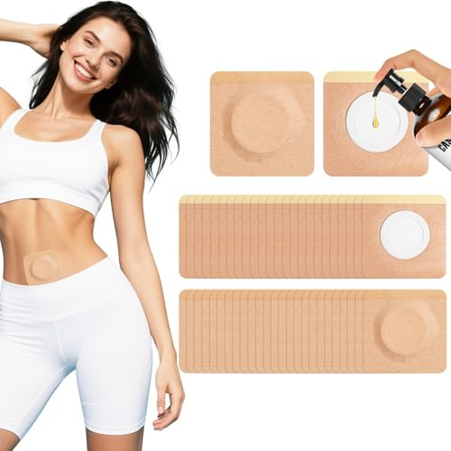 Castor Oil Patches 50-Pack Small(3.15x 3.15), Self-Adhesive Leak-Free Design Easy to Use and Hygienic, Disposable Organic Cotton Castor Oil Pack Wrap for Stomach, Liver Detox, Belly Button Etc
