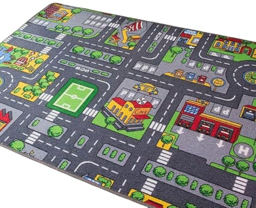 dijiusidy Barnens bilmatta krypande matta leksak vägmatta interaktivt spel dekorativ matta kul halka och barnrum, 90x140 cm