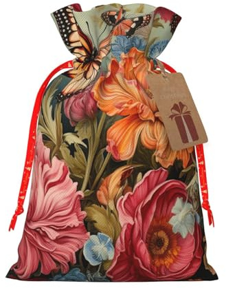 Bolsas de regalo de Navidad con estampado de flores y mariposas, con cordón, saco festivo de Navidad, fiesta de cumpleaños, embalaje de regalo