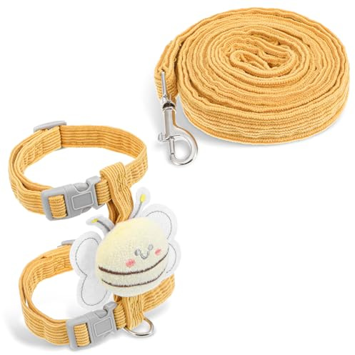 Cat Harness and Leash Set, Escape Proof Adjustable Kitten Harness, Yellow Bee Pattern,Soft Breathable Mesh for Small Cats, Bunnies, Rabbits