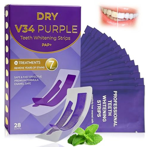 28 Pezzi Strisce Sbiancanti Denti, Strisce Sbiancanti Viola, Teeth Whitening Strips, Facile Uso A Casa O In Viaggio, Per Sbiancamento Delicato, Ideali Per Chi Beve Caffè E Fuma