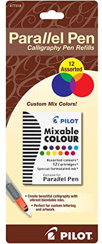 PILOT Parallel Mixable Color Ink Refills for Calligraphy Pens, Assorted Colors, 12-Pack (77318)