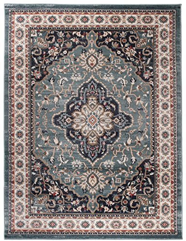 Carpeto Rugs Alfombra Oriental de Diseño Floral de Salón Grande de Pelo Corto - Alfombras de Habitación de Matrimonio, Dormitorio y Comedor - Alfombras Salon - Azúl - 140 x 200 cm