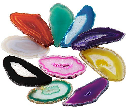Nupuyai 10 Stück Bunte Achatscheiben Edelstein Poliert Geode Achat Scheiben für Schmuckherstellung Hochzeit Dekoration