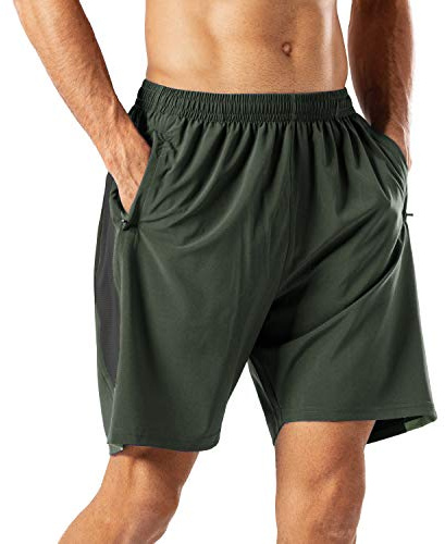 HMIYA Pantalones Cortos Deportivos para Hombre Transpirable Secado Rapido para Running Fitness Gym(Verde Ejercito L)