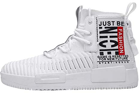 RUNMAXX Mens Fashion Walking Lace Up High Top Shoes Stylish Running Athletic Casual Sneaker White, 7