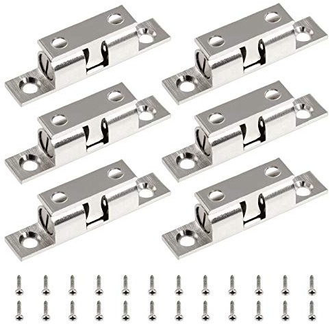 Jiozermi 6Pcs 2/ 50mm Double Ball Tension Roller Catch Latch, Solid Brass Hardware Fitting with Screws for Cabinet, Closet & Furniture Door, Chromium Plated