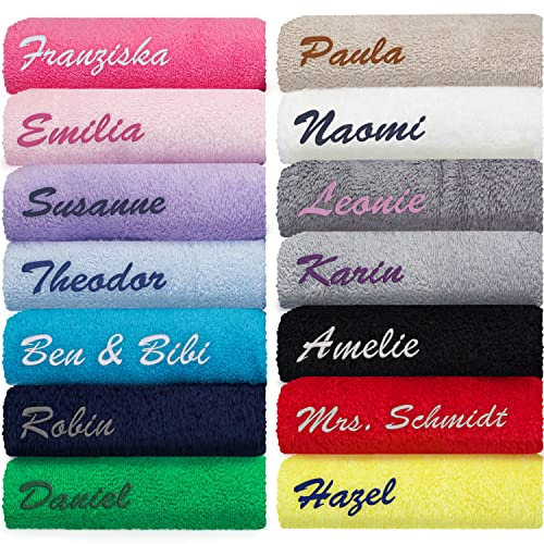 cozy racoon Hochwertiges Gästehandtuch Bestickt mit Namen oder Wunschtext | Personalisiertes Handtuch als Geschenk für Hochzeit, Geburtstag I In verschiedenen Größen erhältlich (50 x 100cm)