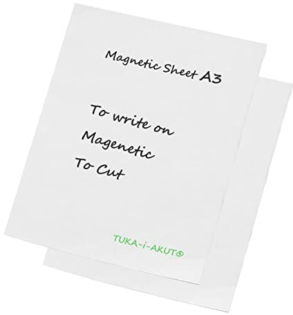 TUKA-i-AKUT 2 x A3 magnetfolie för märkning och tillskärning, flexibel magnetisk tavelfolie, magnetplattor, gummimagnet, reklammagnet, magnetisk etikettaffisch, set om 2, vit, TKD9041-vit-A3-2 x
