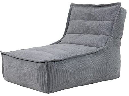 icon Dolce Cord Lounge Bean Bag Chair, Grey, Large Adult Bean Bag with Filling Included, Comfy Chair, Living Room, Living Room Furniture, Bedroom Furniture