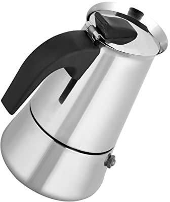 Acouto Caffettiera Espresso in Acciaio Inossidabile 100ml, Machetina da Caffè Portatile per Focolare a Gas e Elettrico, Caffettiera Napoletana per Casa e Viaggi