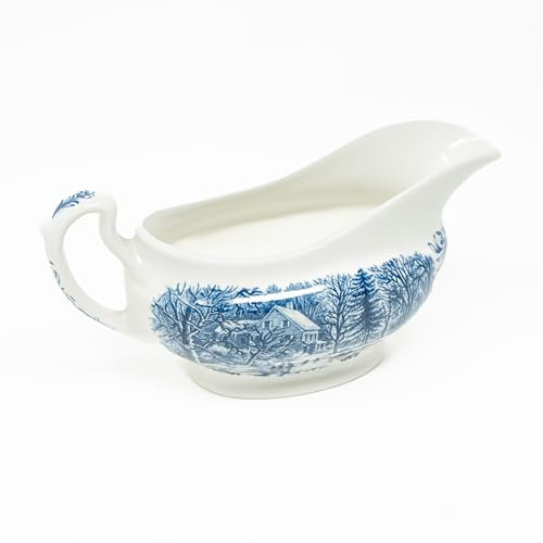 FranquiHOgar - Salsera de Loza Azul Churchill - Cerámica Inglesa - Elegante y Duradera - Ideal para Salsas y Aderezos - Material: Loza