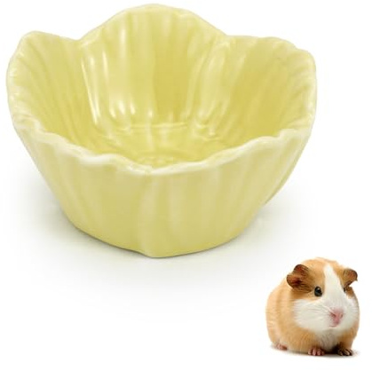 LuckyOpt Small Ceramic Pet Hamster Bowl, Easy to Clean Anti Flipping Hamster Food and Water Bowl Feeding Bowl, Small Animal Bowls for Golden Bears, Rabbits, Hedgehogs, Dutch Pigs, Parrots (Yellow)