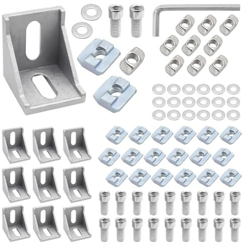 10 Stück Winkel Befestigungsmaterial 90 Grad Eckverbinder Aluprofil mit Zubehör für Befestigung von 40×40 Profile Aluminium 3D Drucker DIY Projekte(Nut 8)