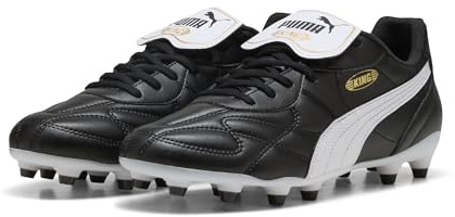 PUMA Unisex King TOP Firm Ground/Artifical Ground Football Boots, PUMA Black-PUMA White-PUMA Gold, 8.5 UK