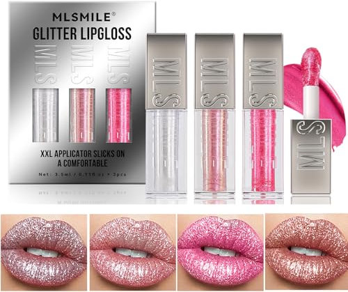 3Pcs Diamond Glitter Lip Gloss Set,Maquillage des lèvres haute brillance longue durée finition brillante, hydratant,rouge à lèvres liquide scintillant hydratant pour les femmes