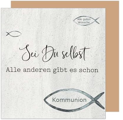 Edition Seidel Premium quadratische Glückwunschkarte zur Kommunion mit Umschlag. Kommunionskarte mit Spruch Karte Grußkarte Junge Mädchen Jugendliche Fisch (KOQ115 SW025)