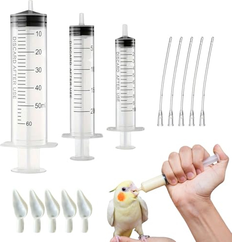 Suxgumoe Baby Bird Parrot Juego de jeringa de alimentación con tubos de gavage, aves de bebé, loros, jeringas para alimentación de manos para pájaros lecheros, loros, pequeños