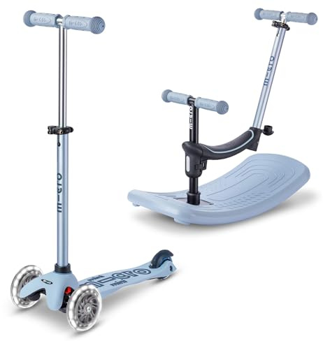 Micro Kickboard | Mini Rock & Go LED Kids Scooter for Ages 1-6 | Children up to 110 lbs | Lean-to-Steer Design | 6 in 1 | Adjustable T Bar | Smooth Ride, PU Wheels | Swiss Design (Ocean Slate)