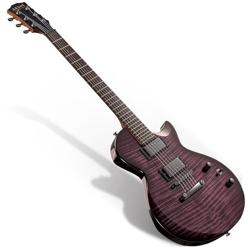 AKLOT 24-Fret Electric Guitar Kit – Single Cut (LP Style), Modern Playability with Coil-Split Humbucker Pickups, Essential Accessories Included, Violet Venom