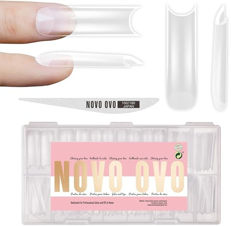 NOVO OVO Halloween XXL Square Nail Tips with Sharp Point & Moon Curve, unghie extra spesse, extension in gel morbido opaco, set acrilico per unghie finte, punta francese, 15 dimensioni 180 pezzi.