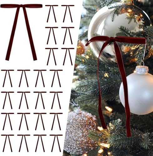 LATERN 36 Piezas Vino Rojo Lazos de Terciopelo Navideños, 12,7CM x 17,7CM Moños Grandes para Árbol Lazo para Corona Envoltorio para Festivales para Navidad Árbol Chimenea Hogar Puerta Decoraciones
