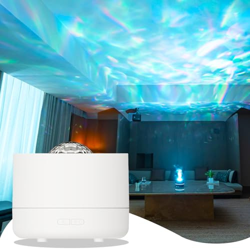 QKTYB Diffusore Oli Essenziali con Proiettore Stelle Soffitto, Luce Sensoriale Effetto Onde Oceaniche 7 Colori, Diffusori Olio Essenziale Per Camera Da Letto Feste E Stanze Dei Giochi (Bianco)