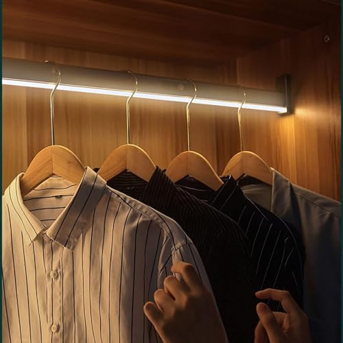 Heavy Duty Closet Rod with LED Lighting, Adjustable 50-130cm, Metal Wardrobe Rail, 75kg Capacity, Built-in Lithium Battery, Perfect for Coats and Garments