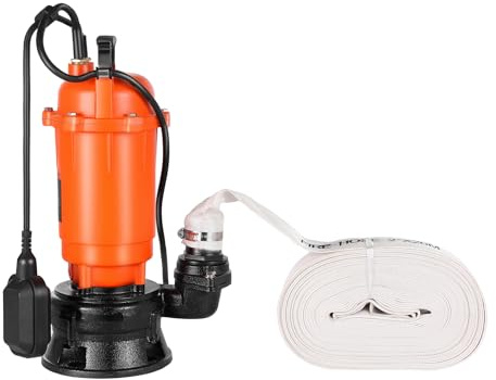 VEVOR 1500 W Bomba de Sumidero Sumergible, Bomba de Sumidero de Hierro Fundido de 22800 L/H con Interruptor de Flotador Automático, Altura de Impulsión 18 m, para Evacuación de Aguas Residuales