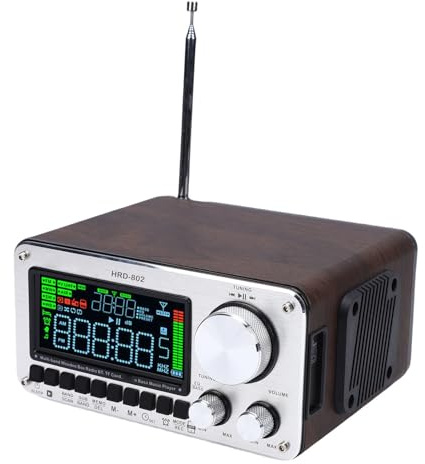 Bewinner Full Band Bluetooth Radio med Signal Repeater, Trälåda Högtalare 5.2 Trådlös Smart Radiomottagare med LCD -skärm Support SD -kortuppspelning och App Control