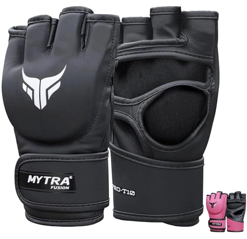 Mytra Fusion MMA Handskar Kvinnor Sparring Handskar för Kickboxning Muay Thai Training Cage Fighting och Mixed Martial Arts Grappling (Black, M)