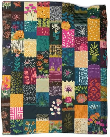 kaiyun Patrones de Patchwork de Colores Vivos, Estilo Bohemio Retro. Colchas Patchwork,Suaves Y Cálidas Mantas De Franela Estampada para Casa Y Camping 40x50inch(100x130cm)